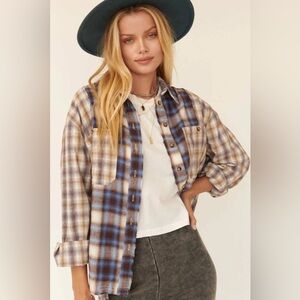 Down Home Colorblock Plaid Raw-Edge Shirt